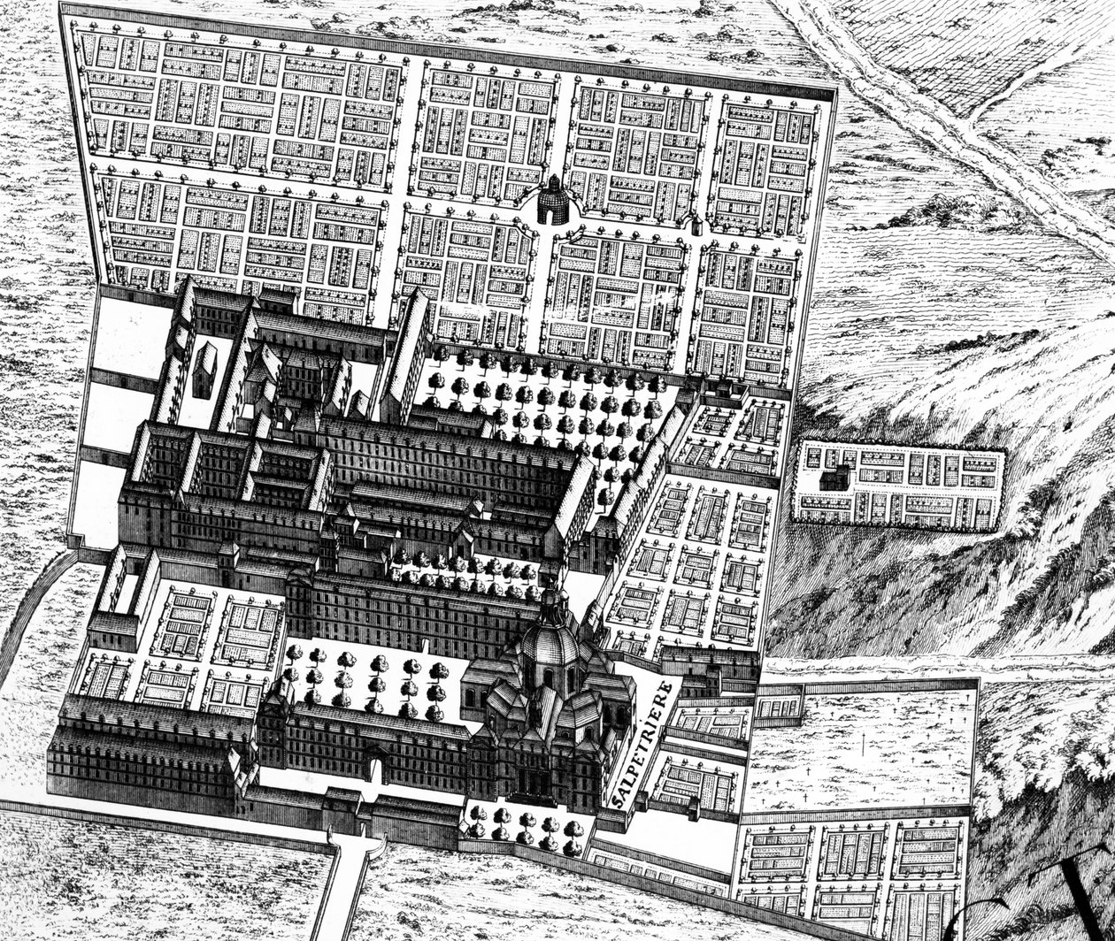 The Hospital of La Salpêtrière, detail from the Plan of Paris, known as the Plan de Turgot, engraved by Claude Lucas (detail) by Louis Bretez
