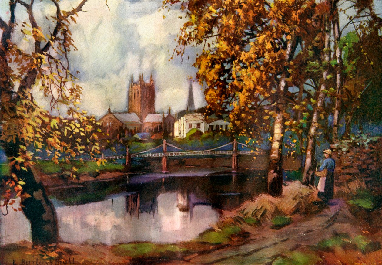 Hereford Cathedral, from the River Walk, Herefordshire by Louis Burleigh Bruhl