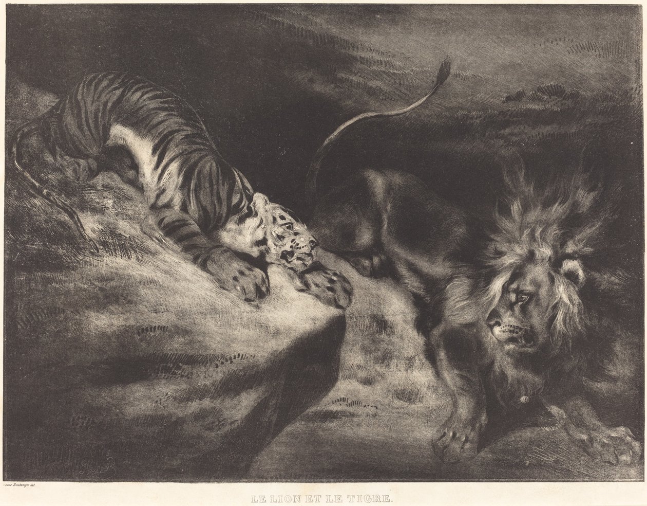 The Lion and the Tiger by Louis Candide Boulanger after Eugène Delacroix