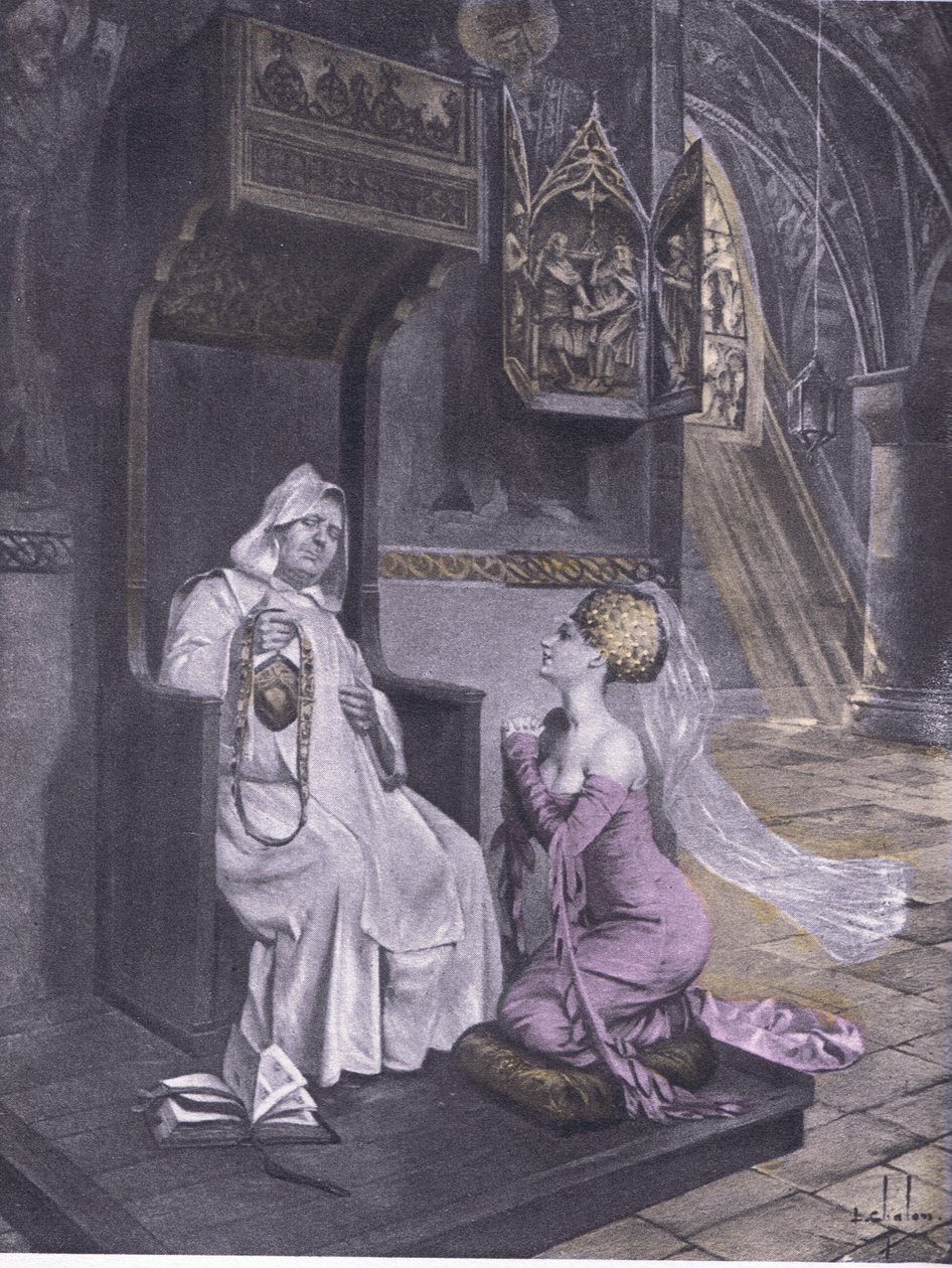 The lady and the friar, illustration from Decameron of Boccaccio published by Navarre Society 1930