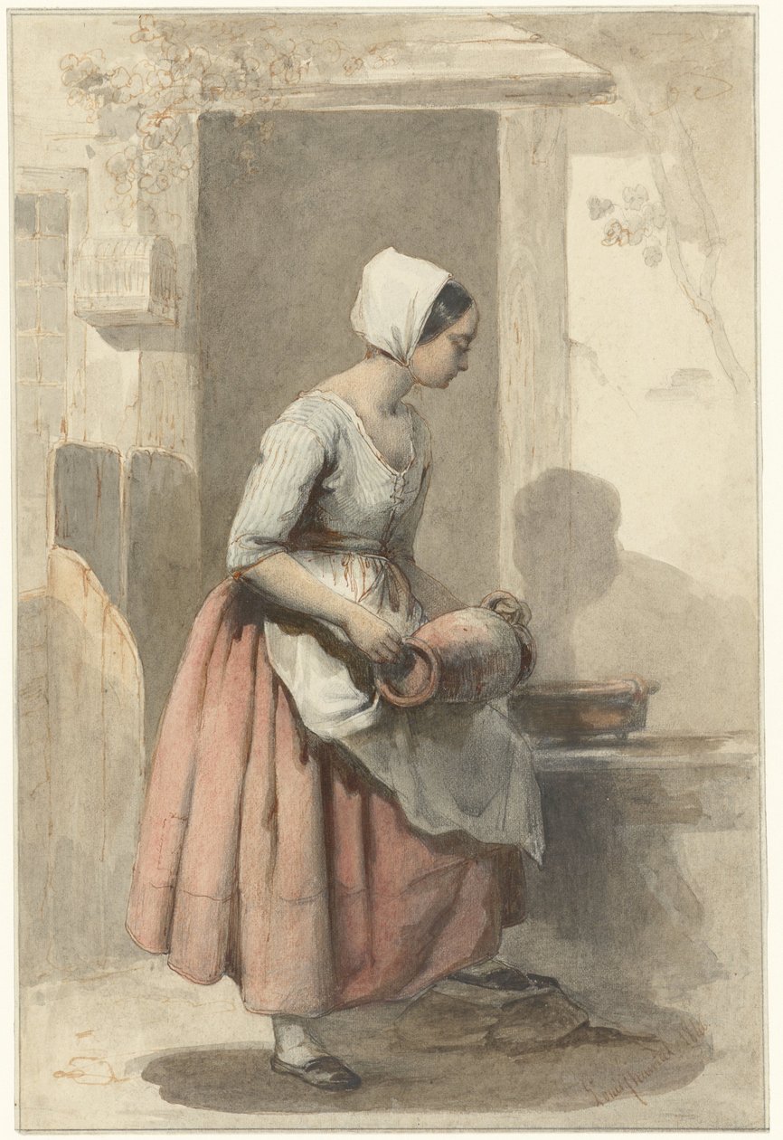 Girl with a Jug at the Entrance of a House by Louis Chantal