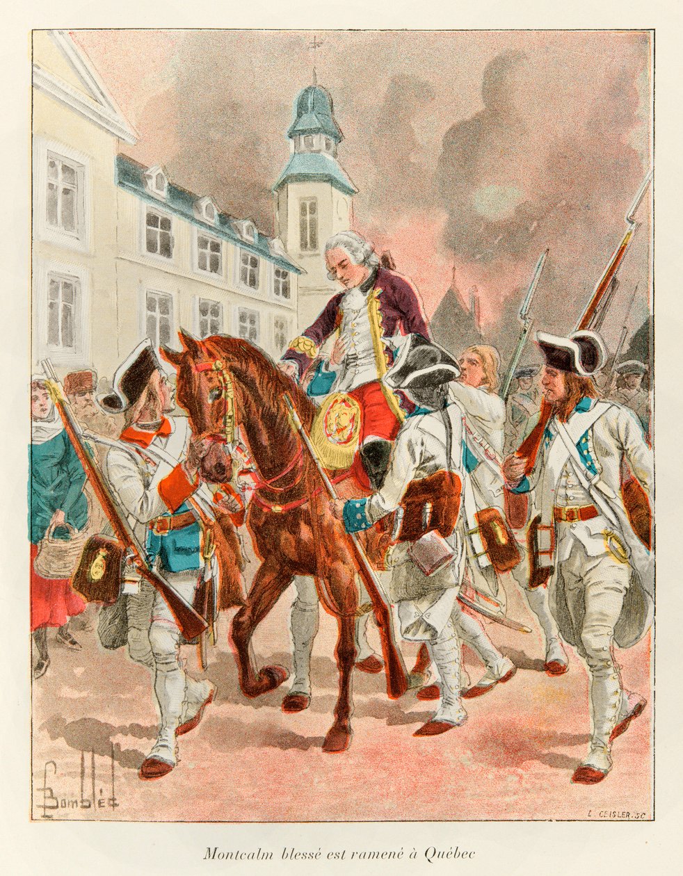 General Louis Joseph (Louis-Joseph) of Montcalm (1712-1759) injured was returned to Quebec after the Battle of the Plains of Abraham on September 13 by Louis Charles Bombled
