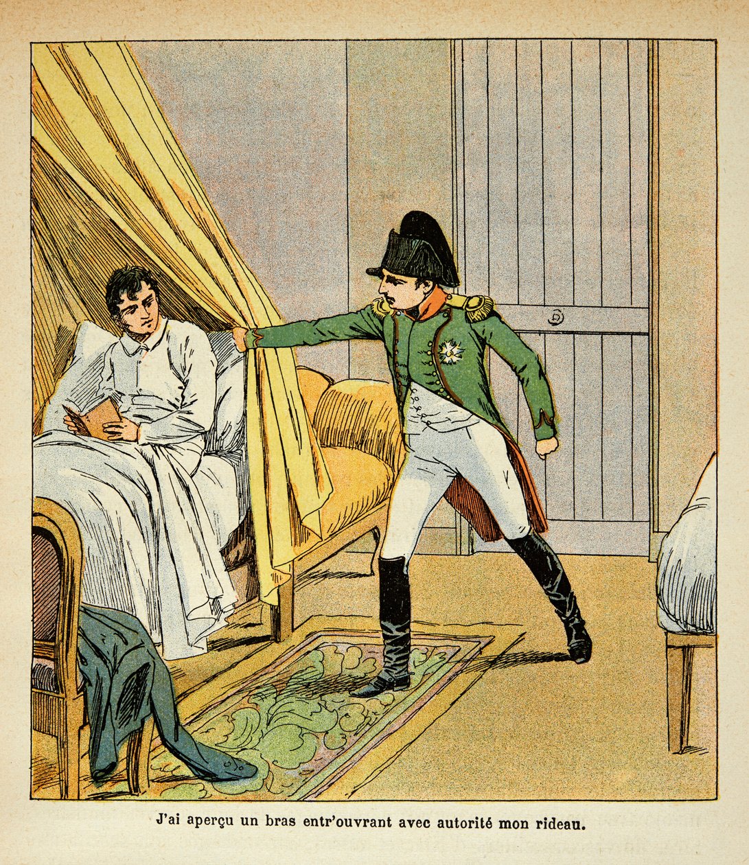Illustration by Bombled Louis (1862-1927) from the book "The Memorial of Saint Helene" by Count Emmanuel de Las Cases (1766-1842): Napoleon awakens Las Cases in bed at St. Helene, Private Collection by Louis Charles Bombled