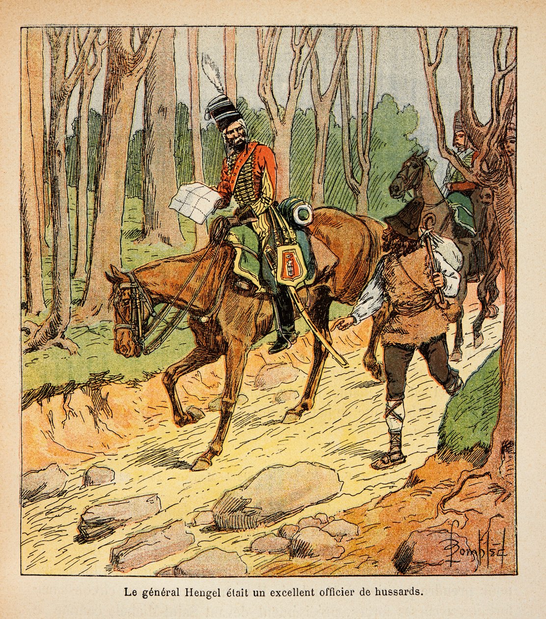 Illustration from the book The Memorial of St. Helene by Count Emmanuel de Las Cases: General Hengel, officer of Hussars during the Italian Campaign by Louis Charles Bombled