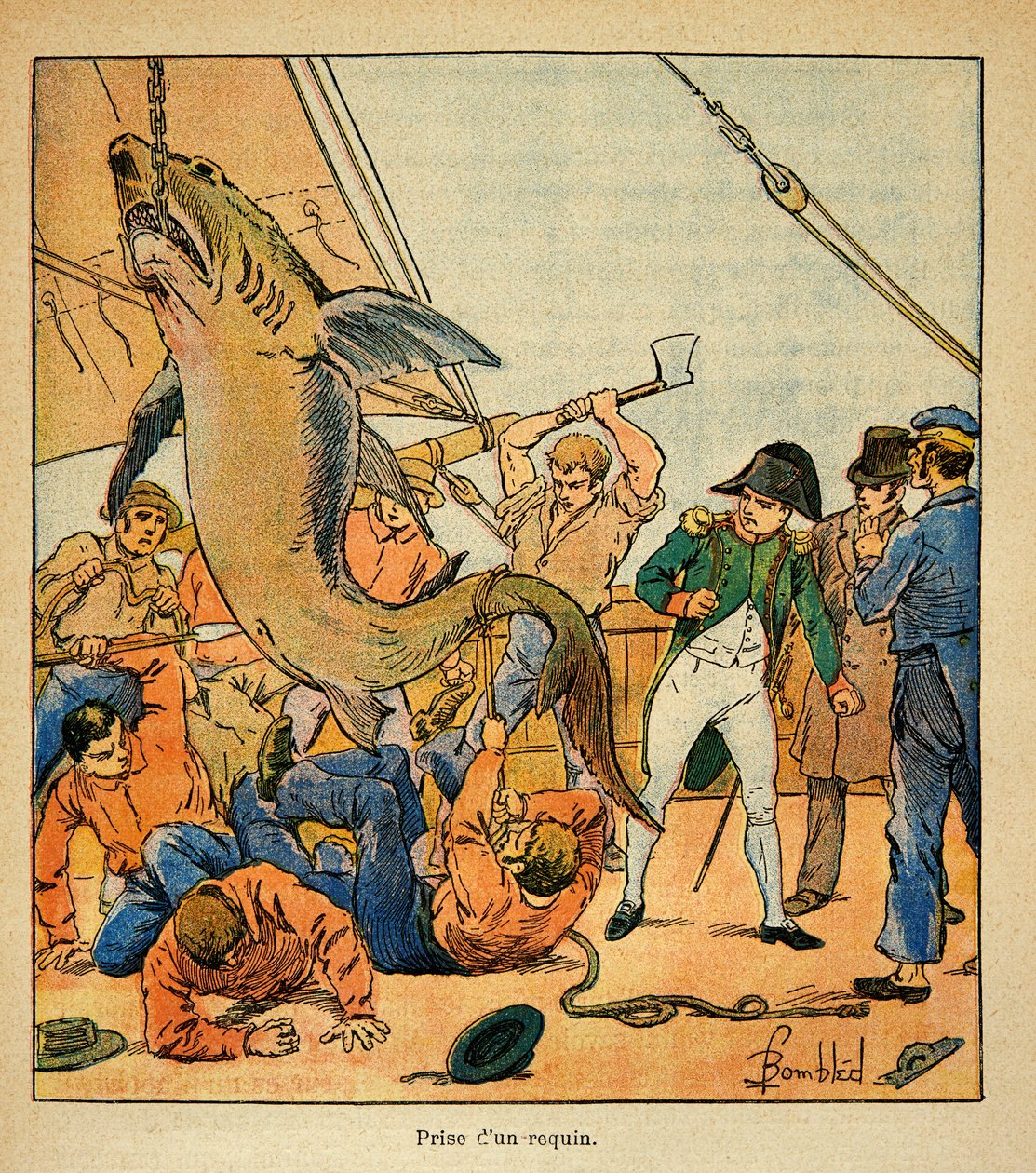 Emperor Napoleon attends the capture of a shark aboard the Northumberland by Louis Charles Bombled