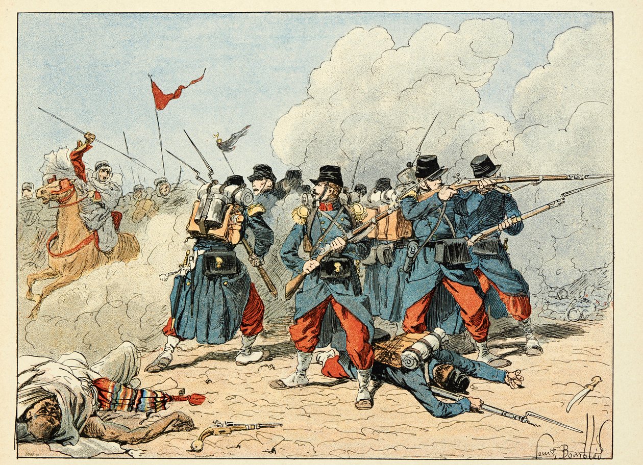 Illustration from The Heroes of the Siecle, anecdotal recits by Dick de Lonlay and illustrated by Louis Bombled by Louis Charles Bombled