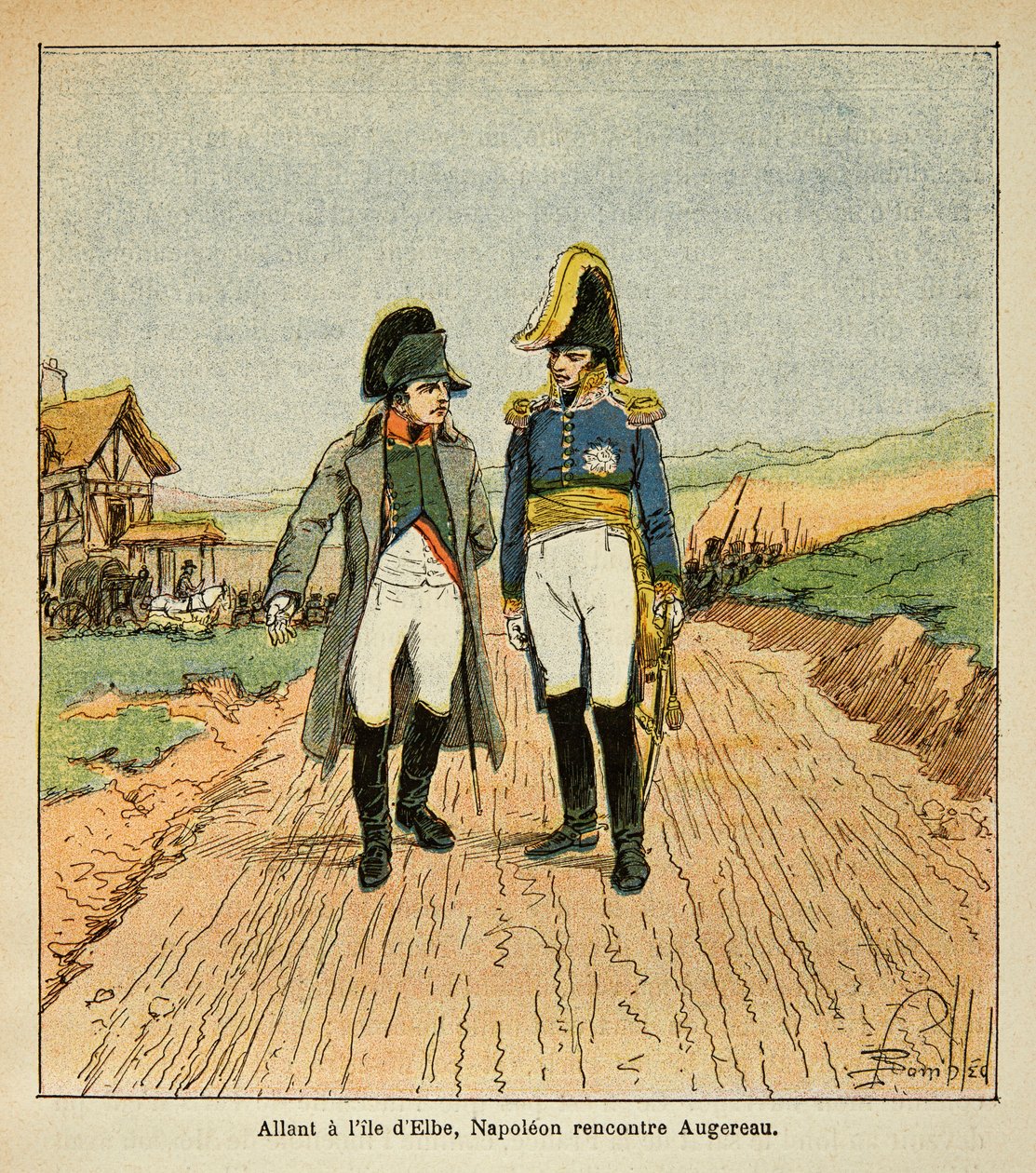 Illustration from the book The Memorial of Saint Helene by Count Emmanuel de Las Cases: On the way to the island of Elba, Napoleon meets Augereau by Louis Charles Bombled