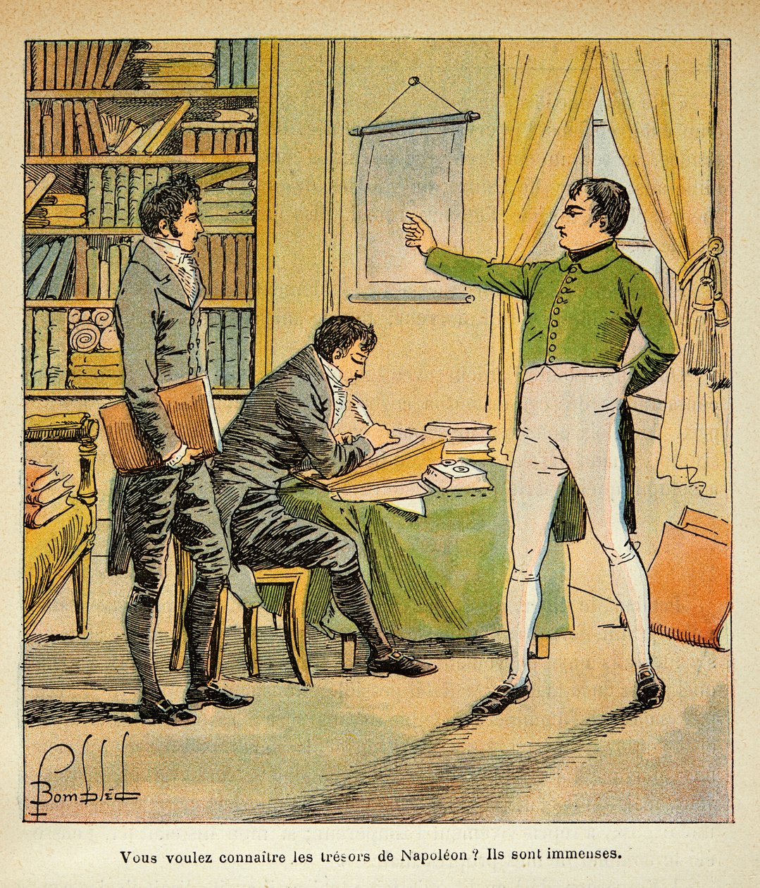 Illustration from the book The Memorial of Saint Helene by Count Emmanuel de Las Cases: Napoleon dictates his memorials to Las Cases by Louis Charles Bombled