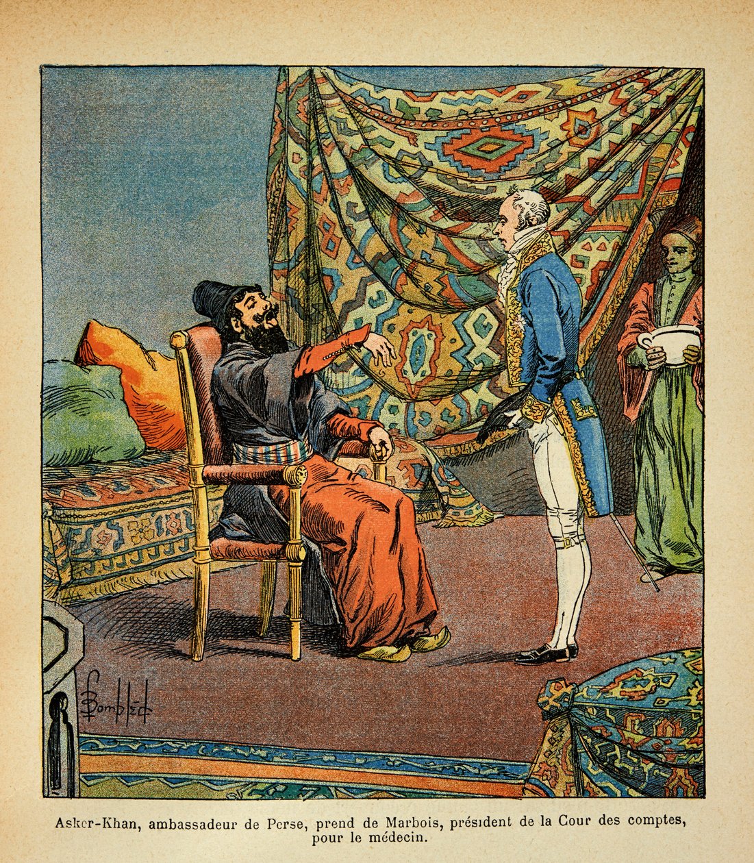 The Persian ambassador, Asker-Khan, on a visit to Paris, takes Francois Barbe-Marbois by Louis Charles Bombled