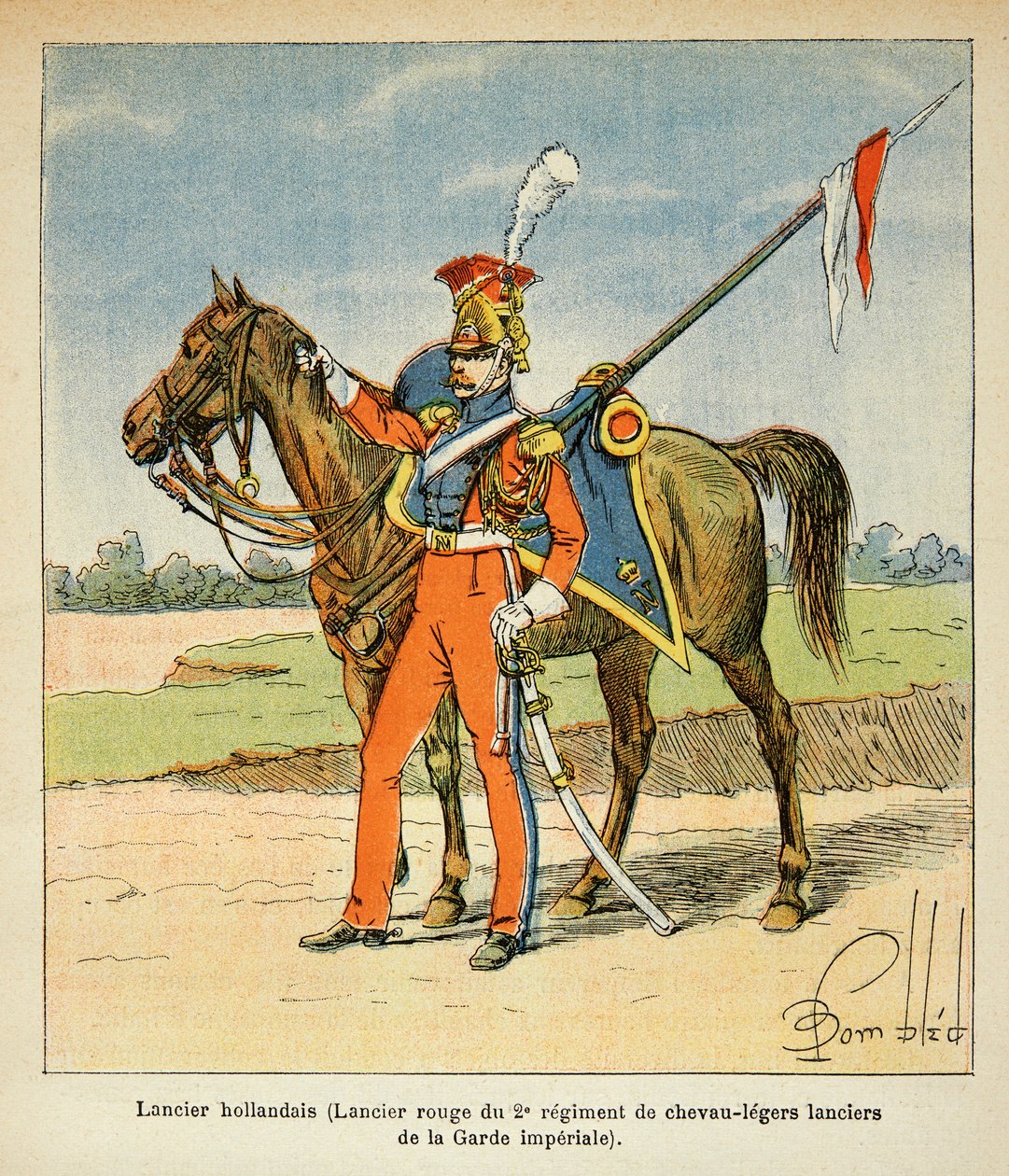 Portrait of a Dutch Lancer (Red Lancer of the 2nd Regiment of Light Horses of the Imperial Guard) by Louis Charles Bombled