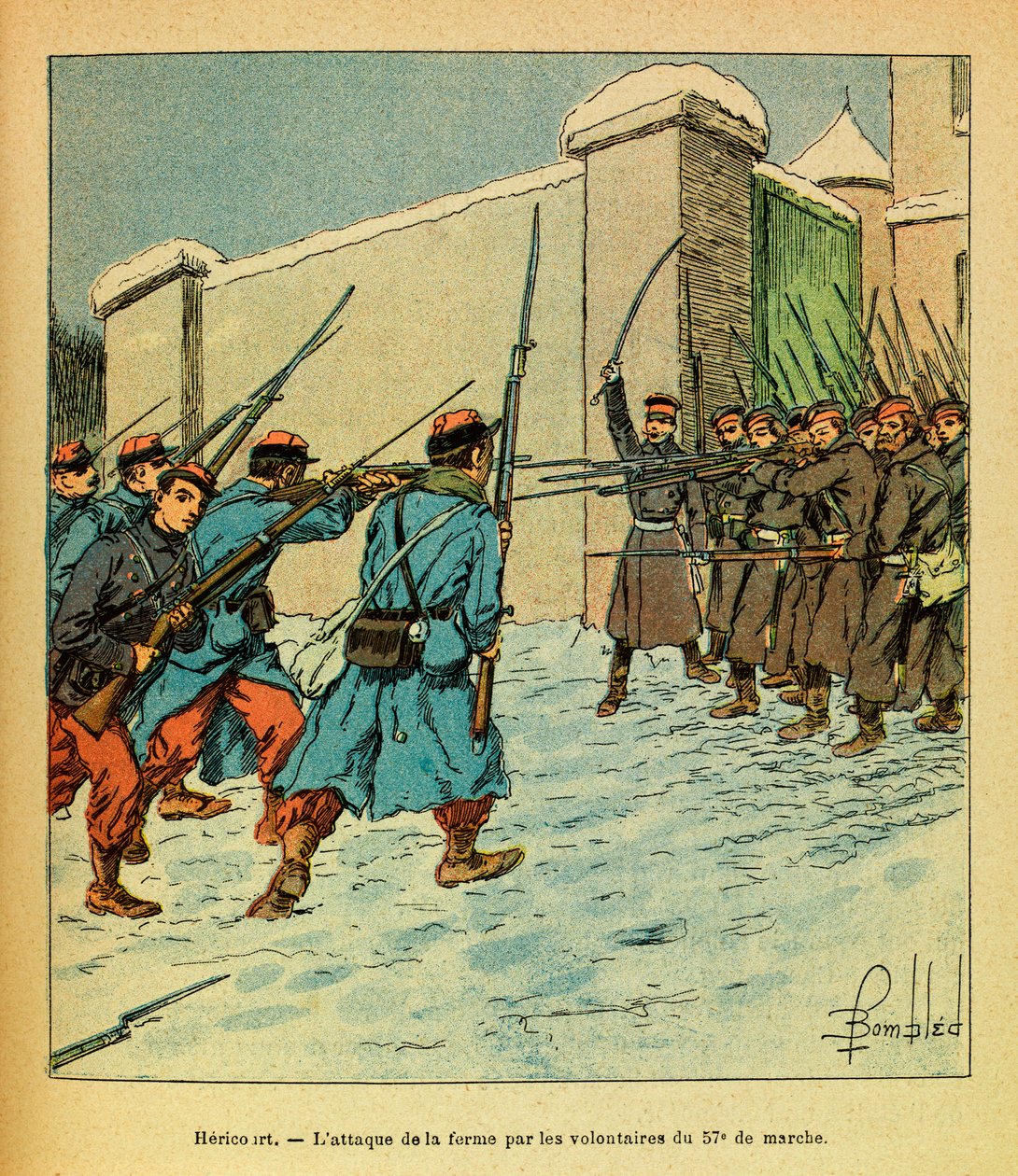 January 1871, Hericourt, the French volunteers of the 57th march assault a farm by Louis Charles Bombled