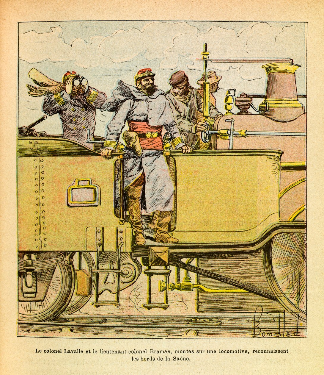 The Eastern Army: December 1870, Colonel Lavalle and Lieutenant Colonel Bramas on a locomotive by Louis Charles Bombled