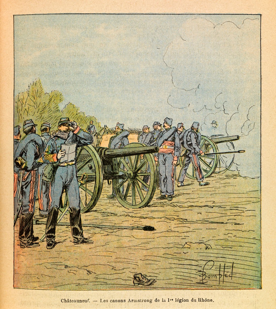 In front of Chateauneuf, the Armstrong canons of the First Legion of the Rhone in December 1870 by Louis Charles Bombled