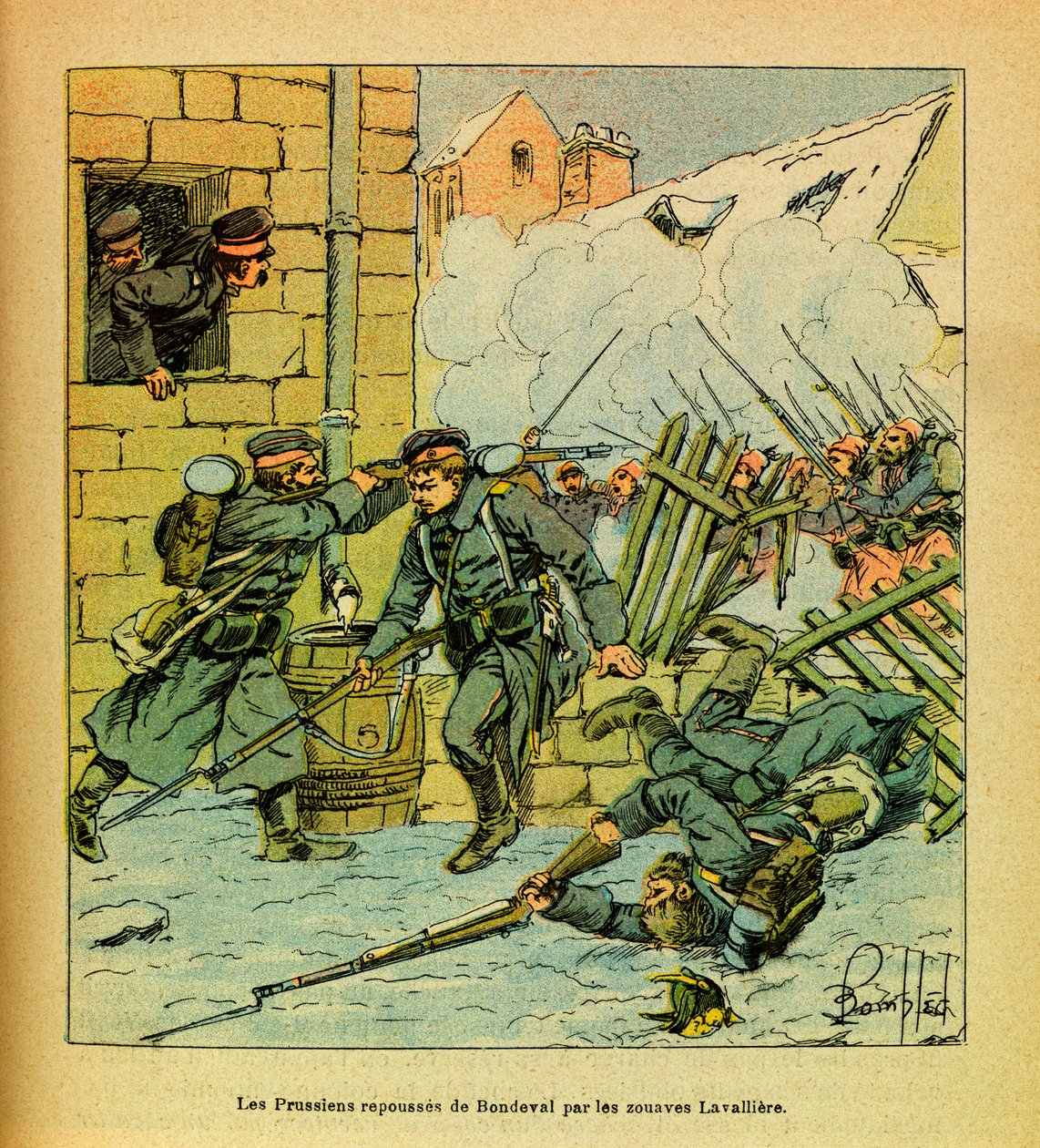 January 1871, the Prussians pushed back from the village of Bondeval by the Zouaves Lavalliere by Louis Charles Bombled