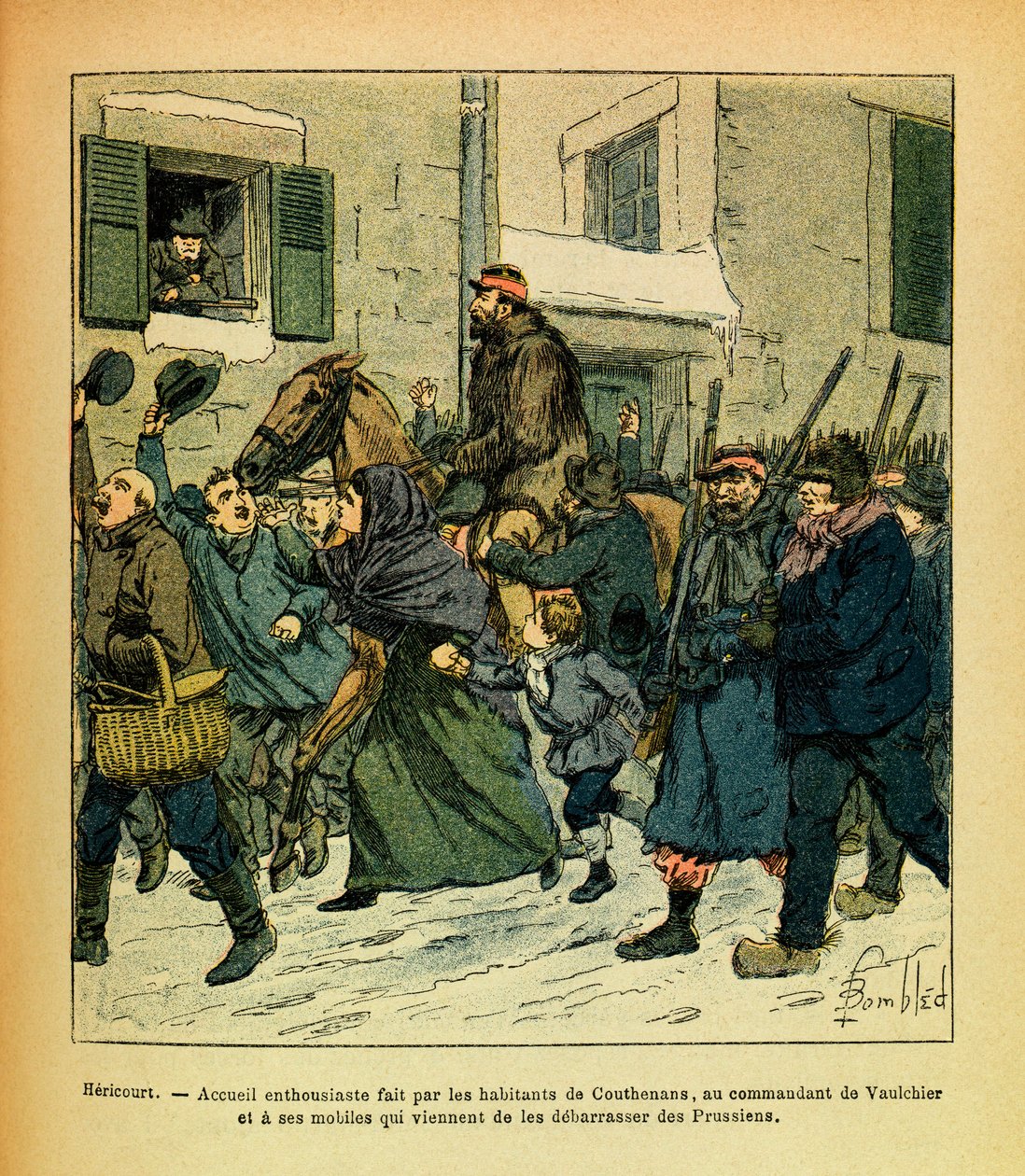 January 1871, Hericourt, enthusiasm made by the inhabitants of Couthenans, to the commander of Vaulchier and his men by Louis Charles Bombled