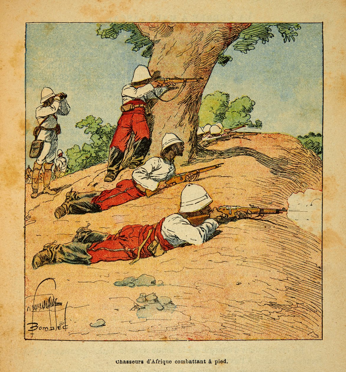The War in Madagascar: Hunters of Africa fighting on foot in Madagascar in 1895 by Louis Charles Bombled