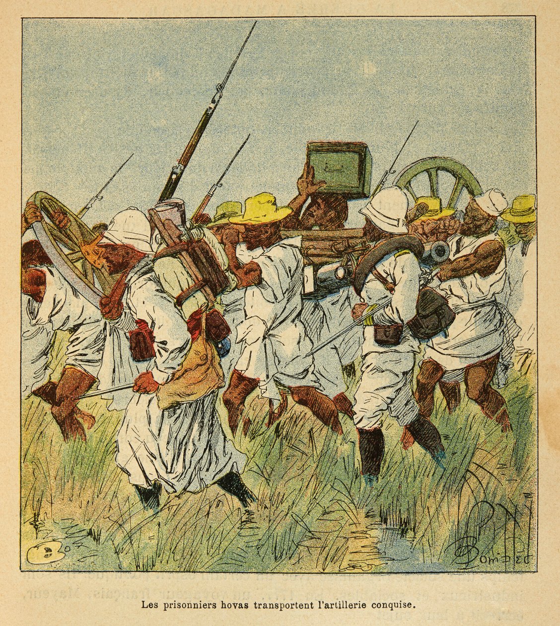 The War in Madagascar: Anecdotal History of the French Expeditions of 1885-1895 by Henri Galli, Illustrated by Louis Bombled: Hova Prisoners Used to Transport Pieces of Artillery by Louis Charles Bombled