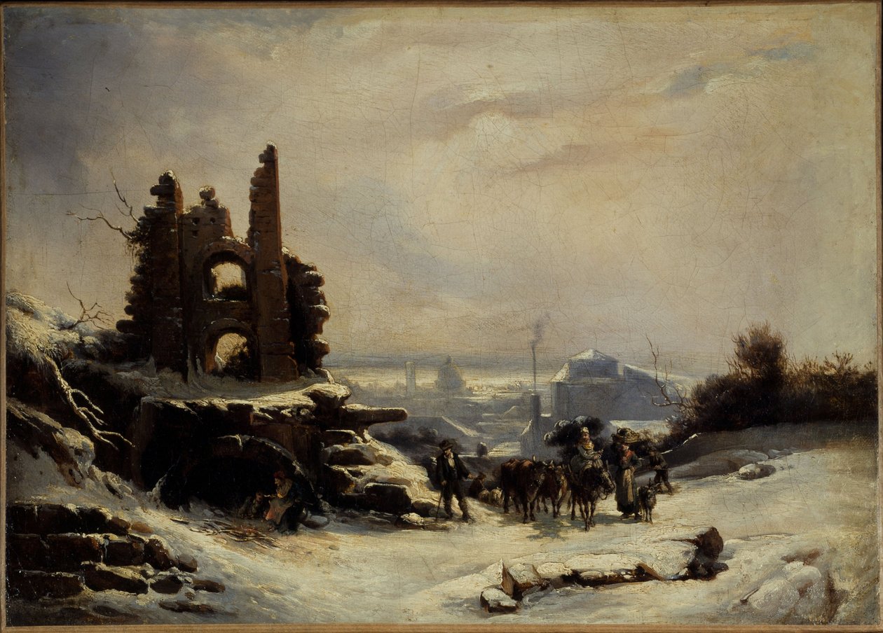 The Return from the Market (Snow Effect on Paris), circa 1830 by Louis Claude Mallebranche