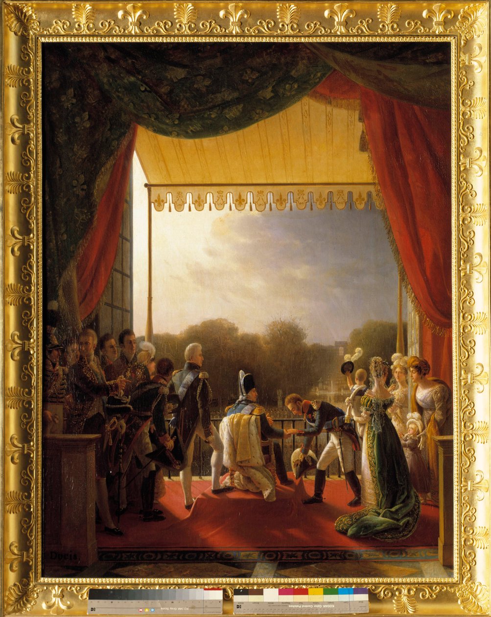 Louis XVIII, surrounded by members of the royal family, attended the balcony of the Tuileries, upon the return of the army of Spain, December 2 by Louis Ducis