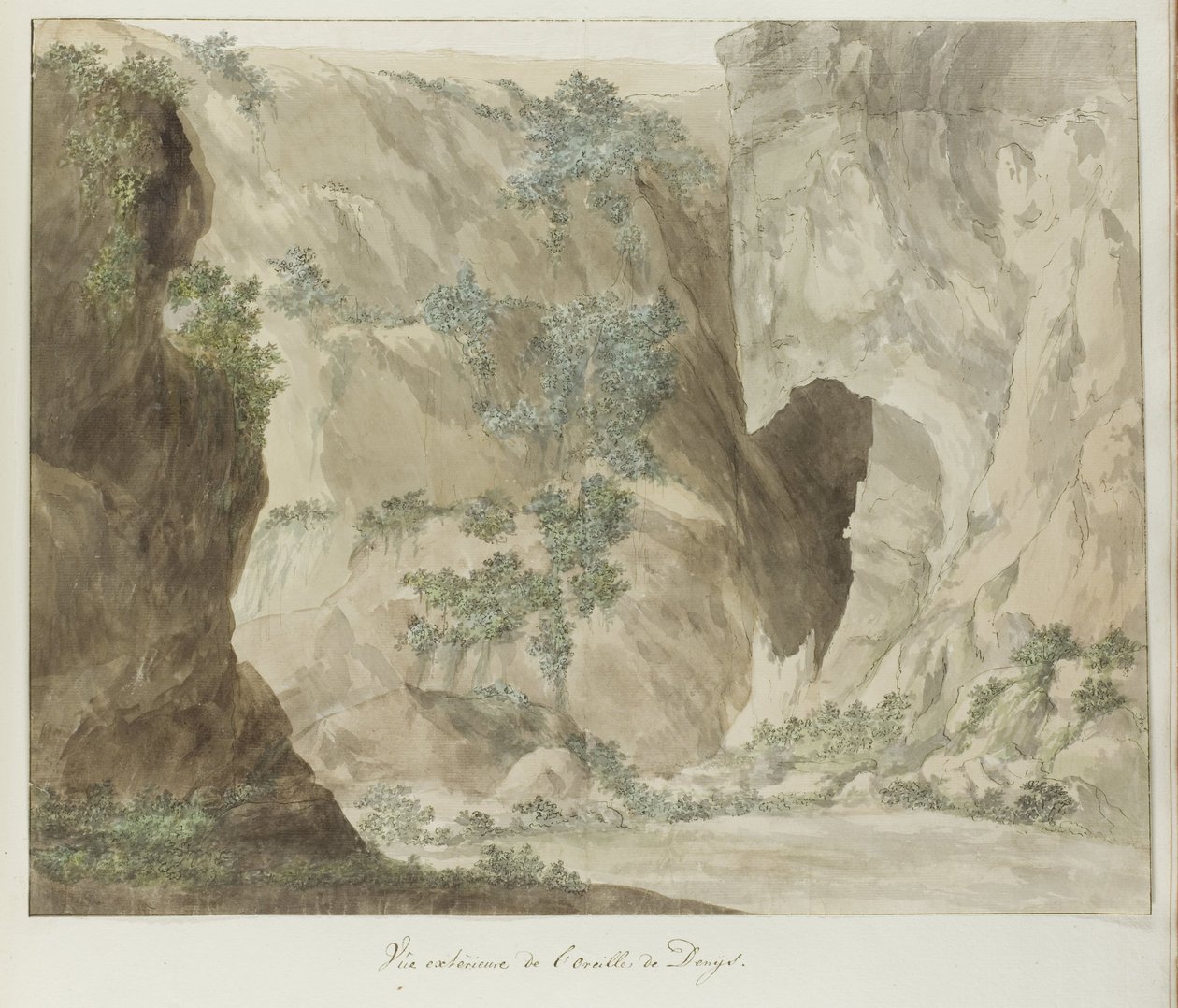 Outer Wall of the Oreille de Denys Cave (Voyage in Italy, Sicily, and Malta - 1778 series) by Louis Ducros