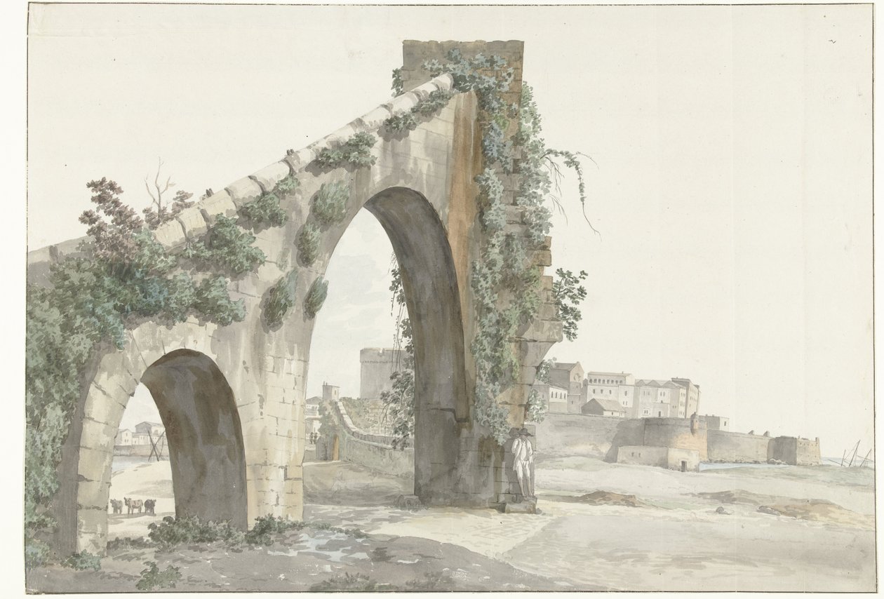 View of the Aqueduct and the City of Taranto (Voyage en Italie, en Sicile et à Malte - 1778) by Louis Ducros