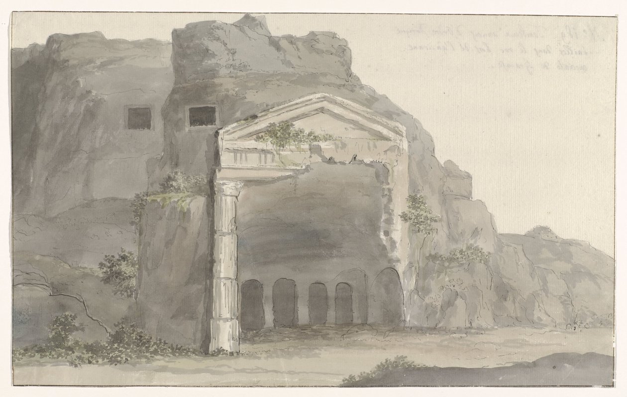 Tombs with Doric Style Facade Carved in Rock near Syracuse Voyage in Italy, Sicily and Malta - 1778 (series title) by Louis Ducros