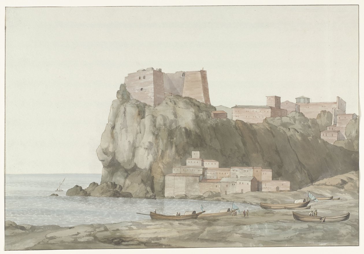 Rock and City of Scilla in the Calabria Region on the West Coast (Voyage en Italie, en Sicile et à Malte - 1778) by Louis Ducros