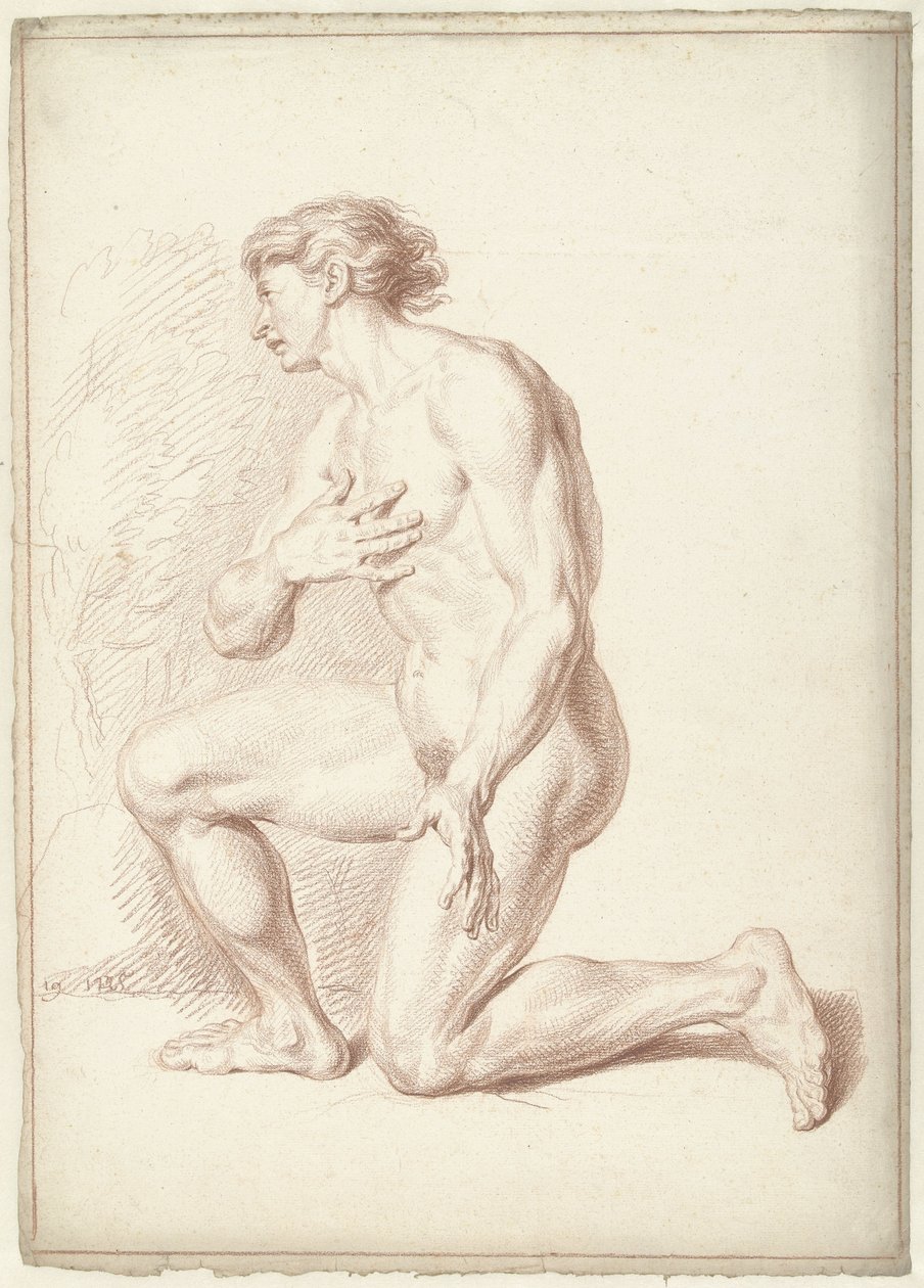 Male Nude, Kneeling, Facing Left by Louis Fabritius Dubourg