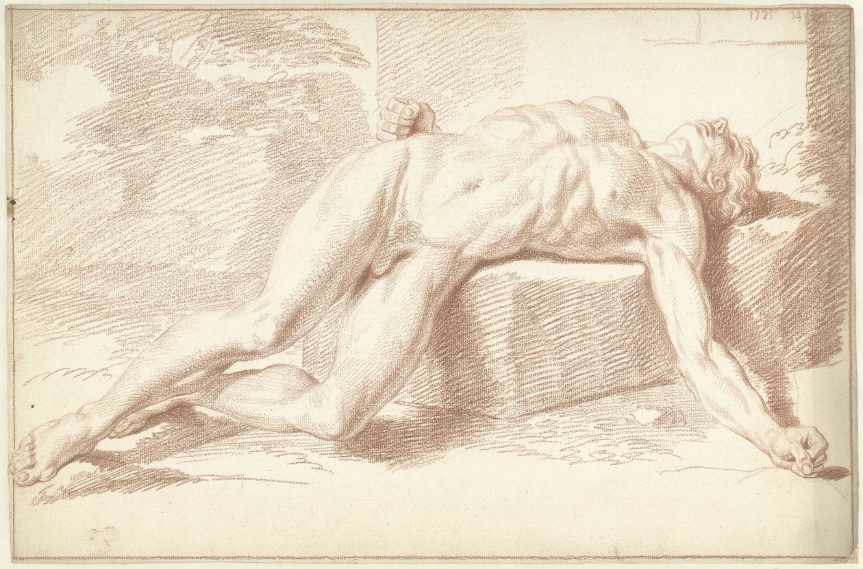 Male nude, lying on his back by Louis Fabritius Dubourg