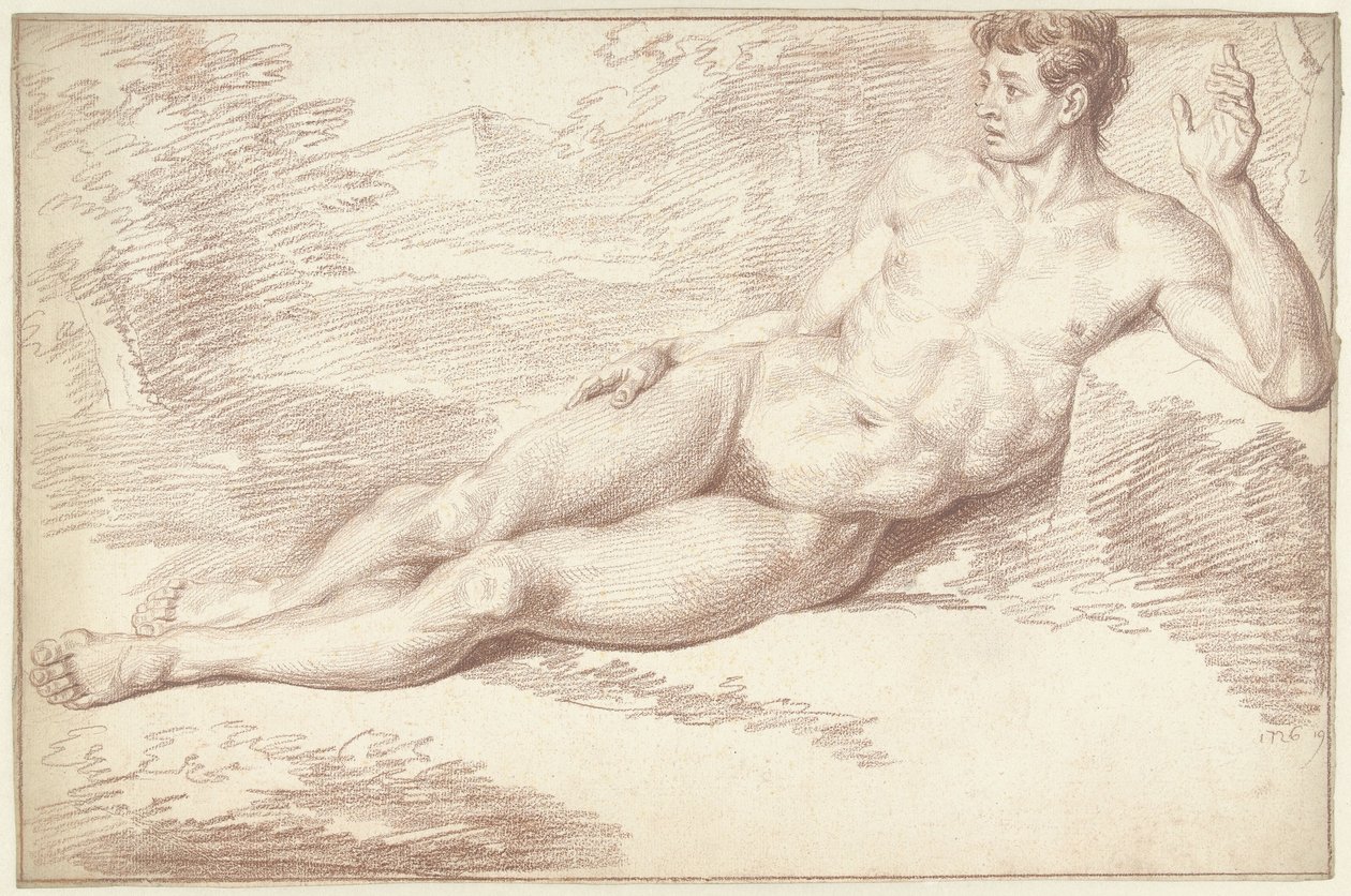 Male Nude, Lying on His Side, Facing Right by Louis Fabritius Dubourg
