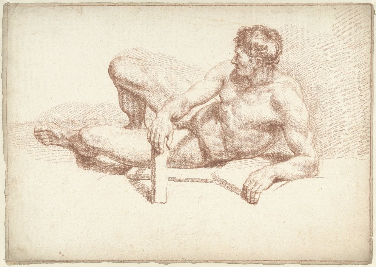 Male Nude, Lying, Leaning on the Left Arm by Louis Fabritius Dubourg