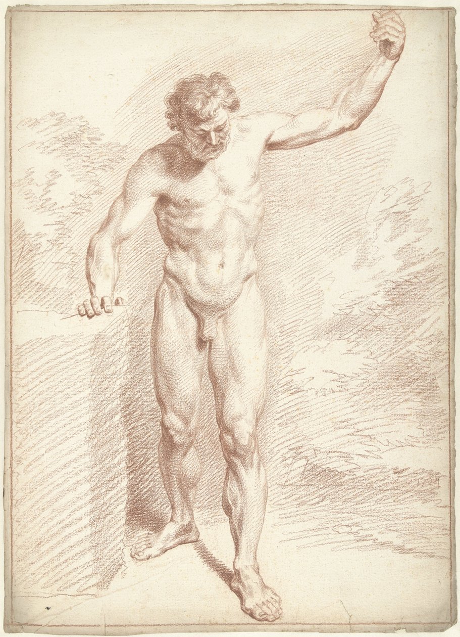 Male Nude, Standing, Left Arm Raised by Louis Fabritius Dubourg