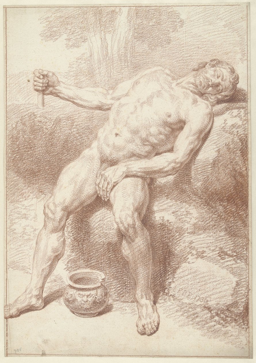 Male Nude, Sitting, Leaning Back by Louis Fabritius Dubourg