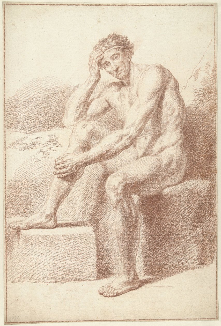 Male Nude, Sitting with Knees Drawn Up by Louis Fabritius Dubourg