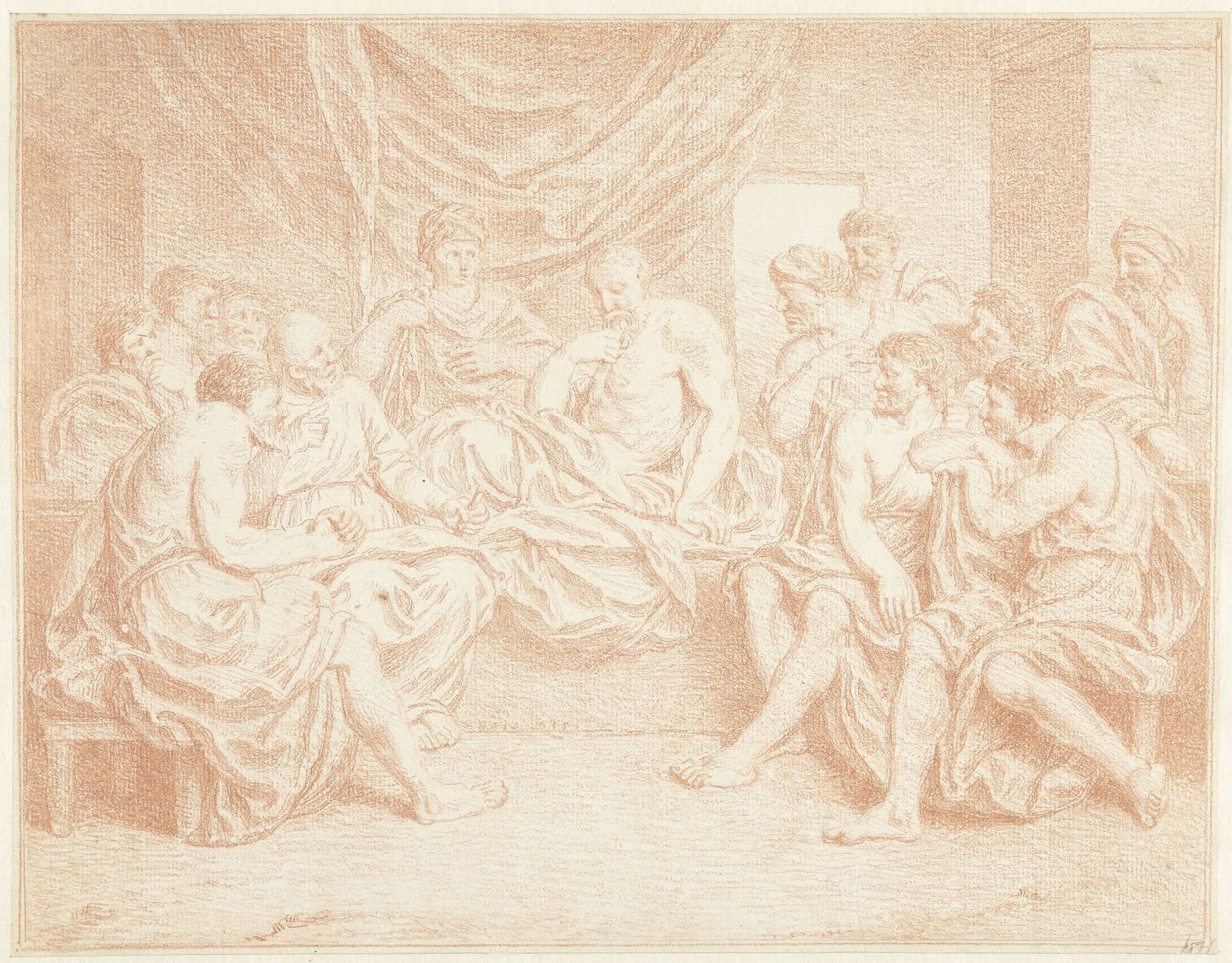 Old Man on Bed Surrounded by People by Louis Fabritius Dubourg