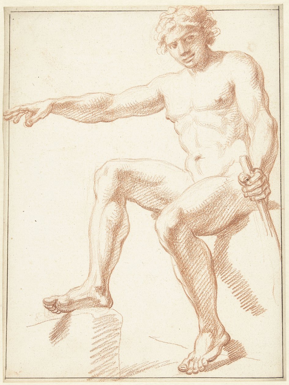 Study of Male Nude, Seated with Outstretched Arm by Louis Fabritius Dubourg