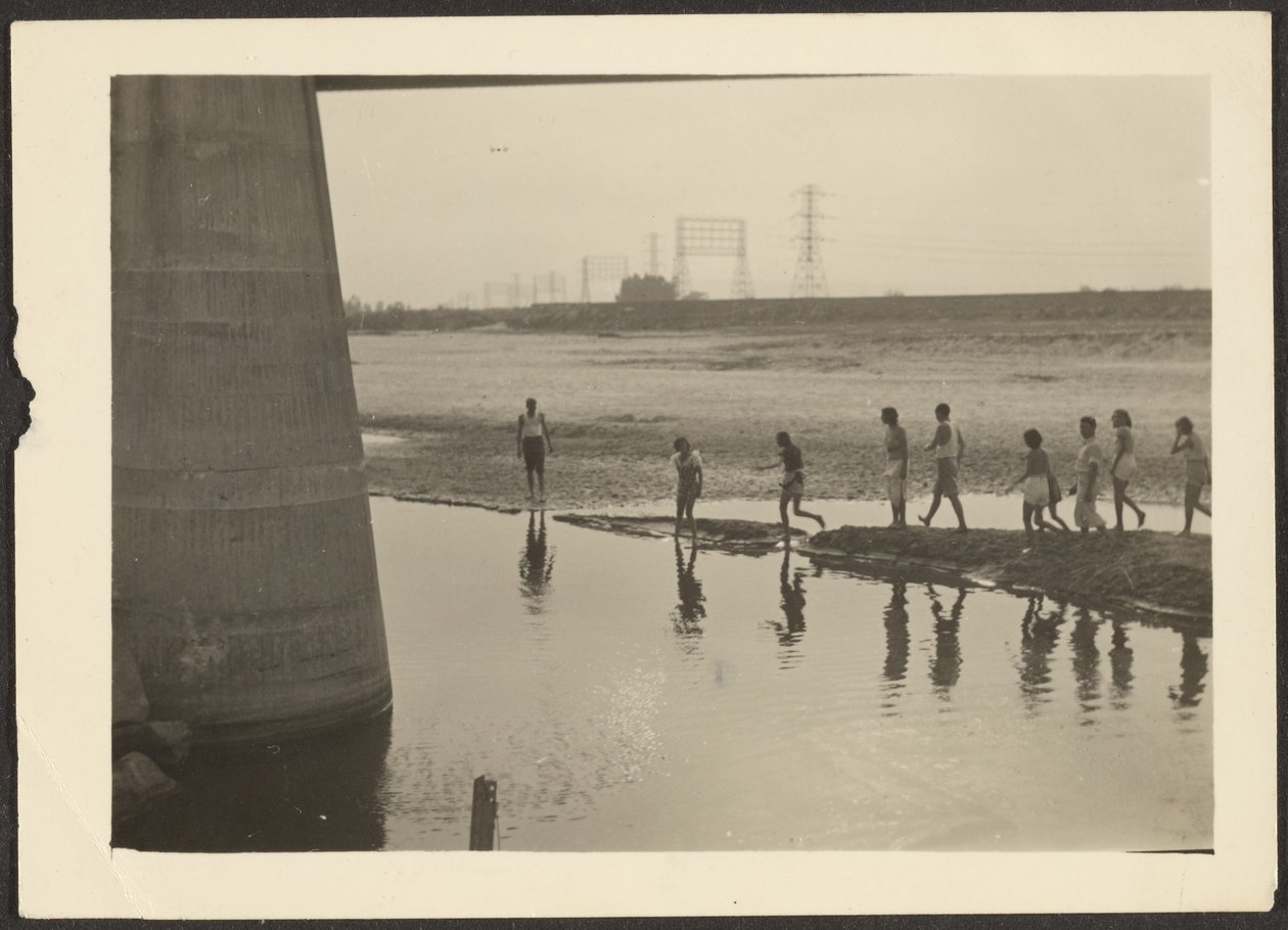 Figures in Industrial Water Scene by Louis Fleckenstein