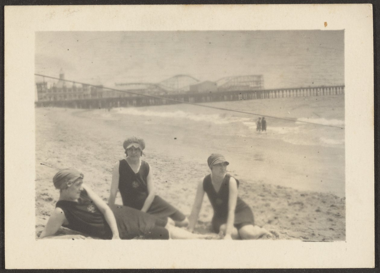 Figures on Beach Near Santa Monica Pier by Louis Fleckenstein