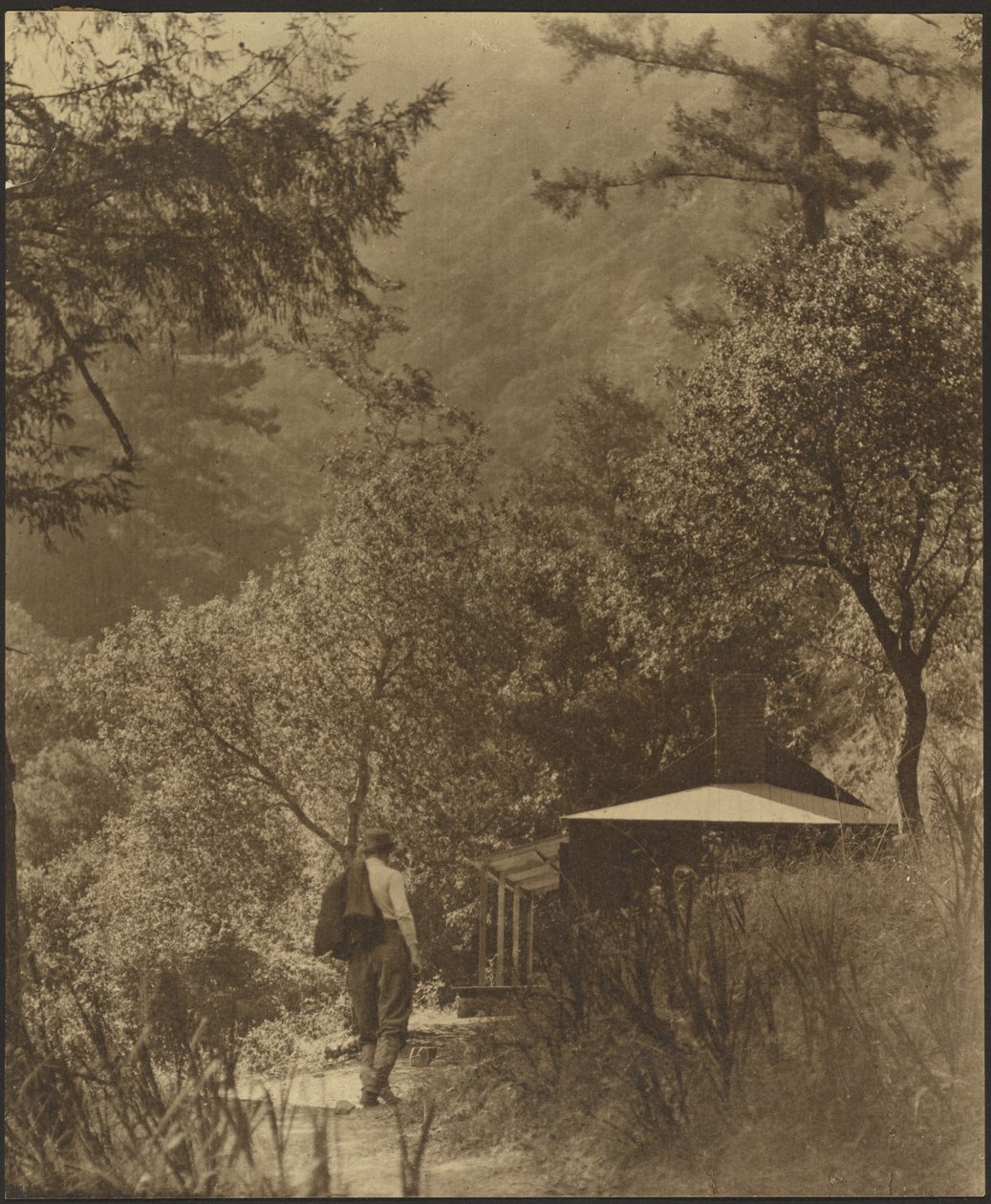Man Walking to Cottage in the Woods by Louis Fleckenstein