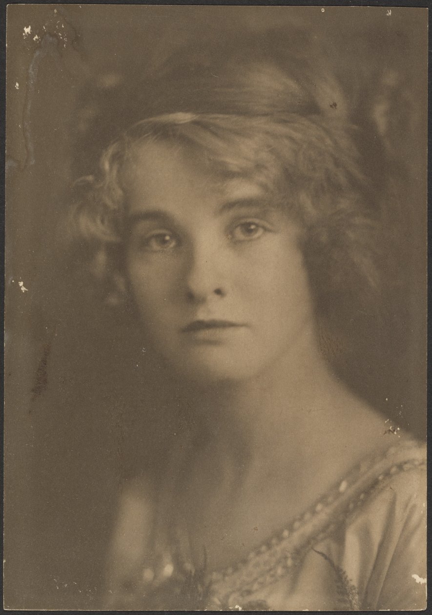 [Portrait of a Woman Holding Bouquet with Fern] by Louis Fleckenstein