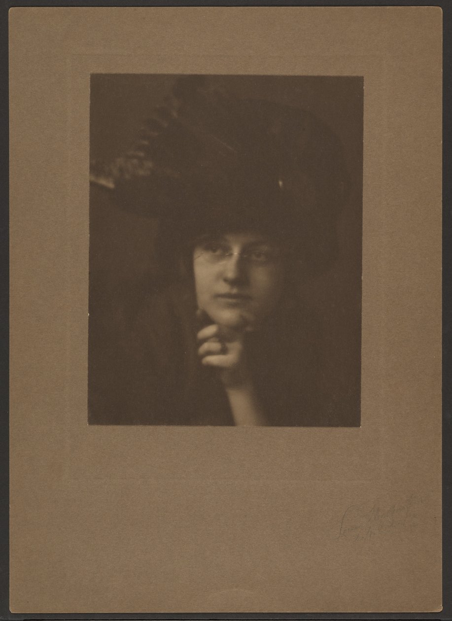 Portrait of a Woman with Large Hat and Spectacles by Louis Fleckenstein