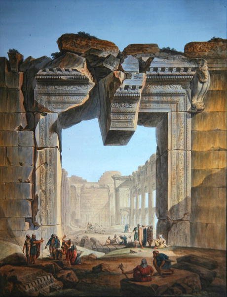Main gate of a temple situated south of the Temple of the Sun at Baalbec, c.1800 by Louis Francois (after) Cassas
