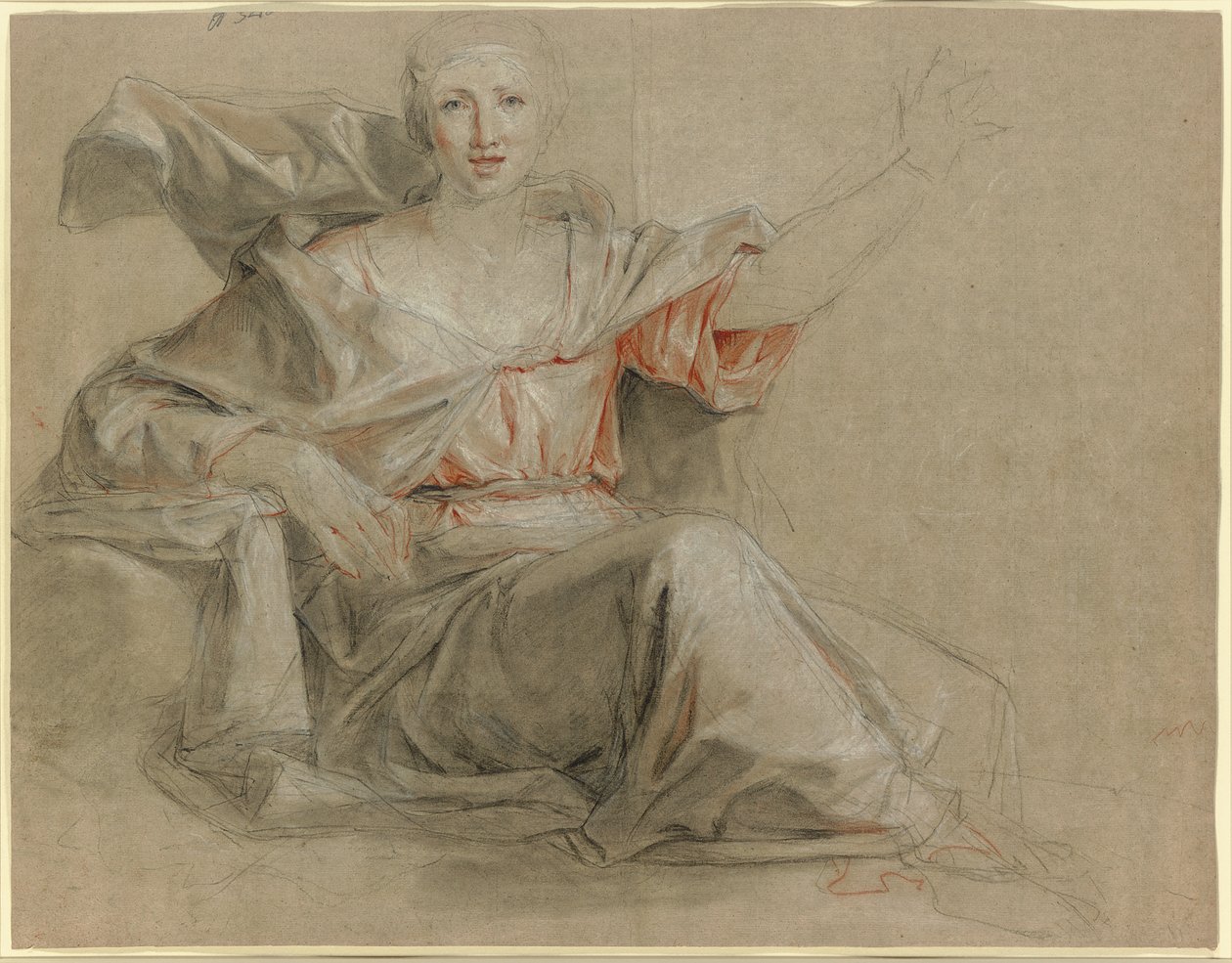A seated woman, her left arm raised by Louis Galloche