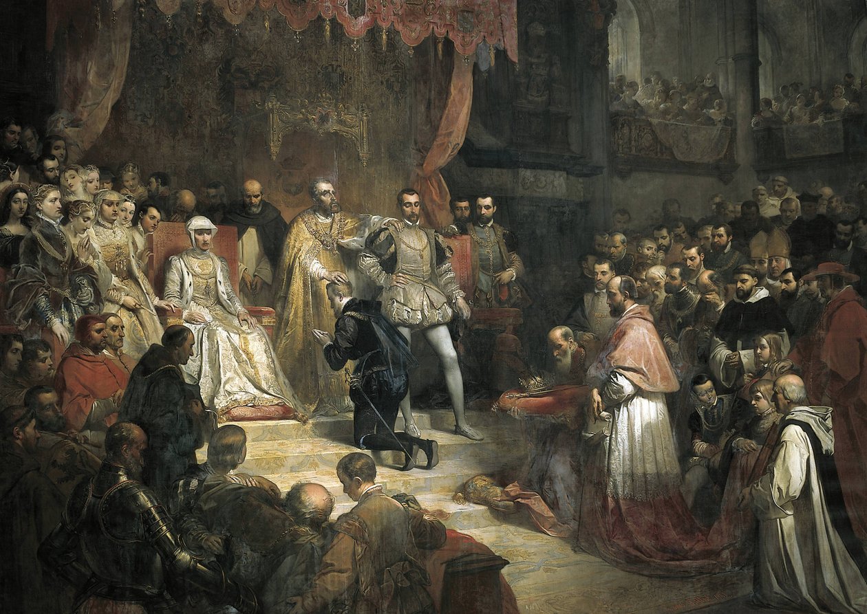 The Abdication of Charles V (1500-1558) in Favor of His Son Philip II (1527-1598) by Louis Galna