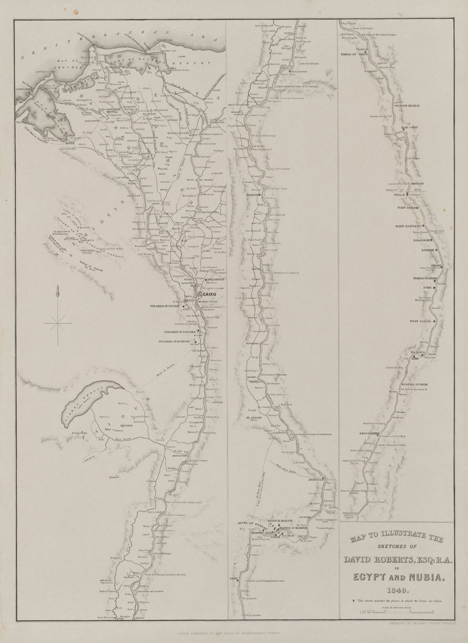 Egypt and Nubia, Volume III: Map to Illustrate the Sketches of David Roberts, Esq: R.A. in Egypt and Nubia 1849 by Louis Haghe