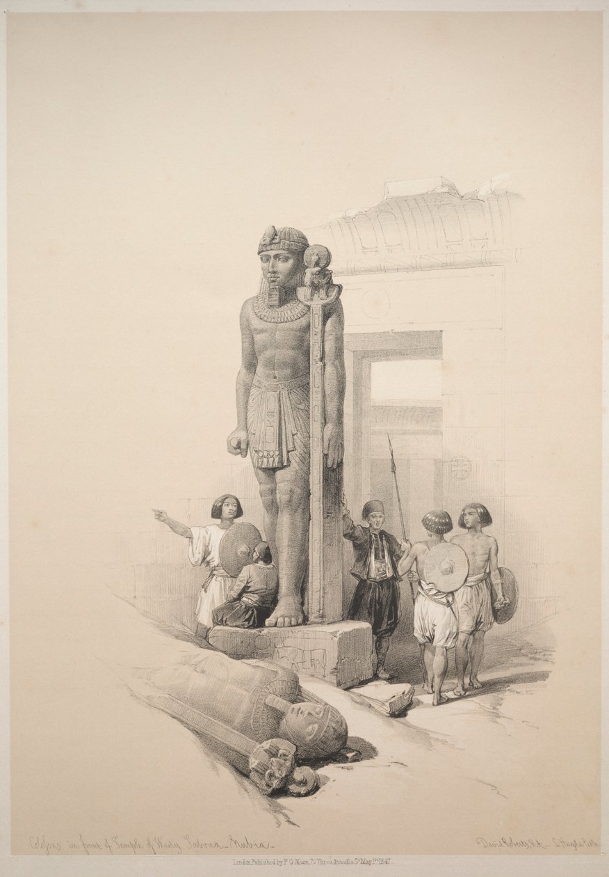Egypt and Nubia: Volume II - No. 7, Colossi at Wady Saboua by Louis Haghe