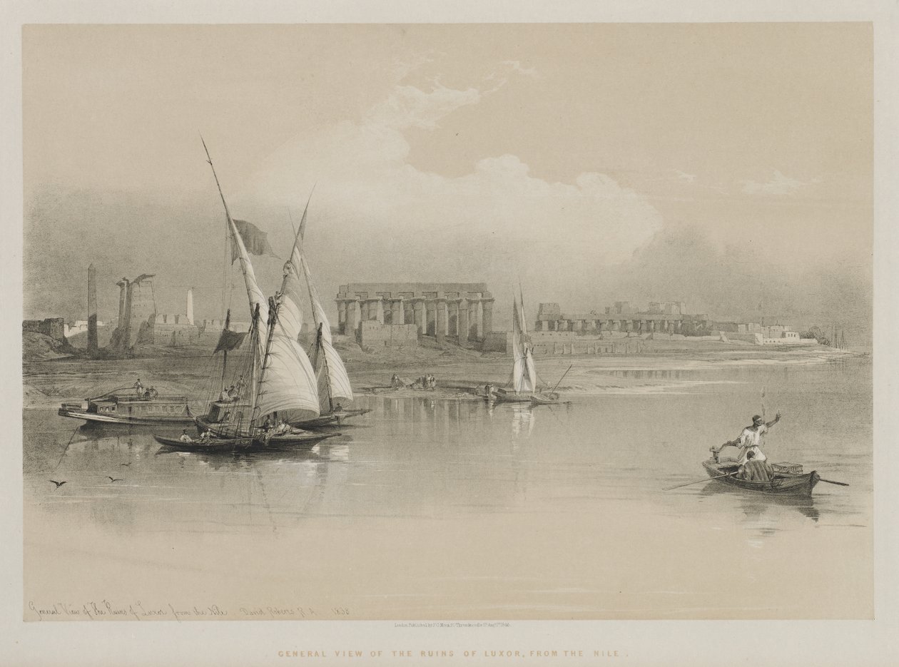 Egypt and Nubia, Volume I: General View of the Ruins of Luxor, From the Nile, 1846 by Louis Haghe