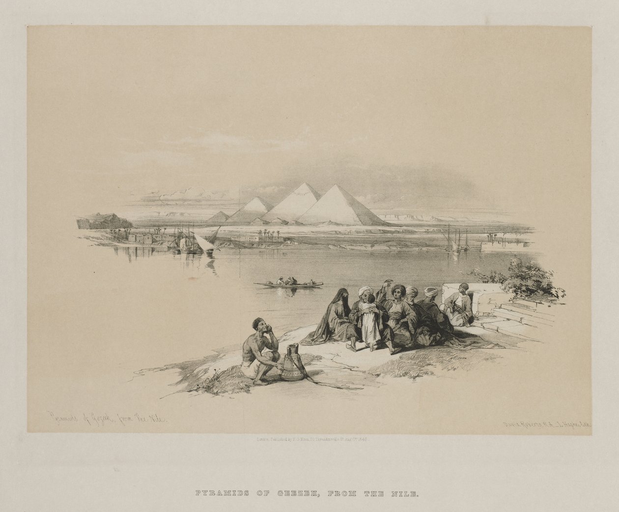 Egypt and Nubia, Volume I: Pyramids of Geezeh, from the Nile by Louis Haghe