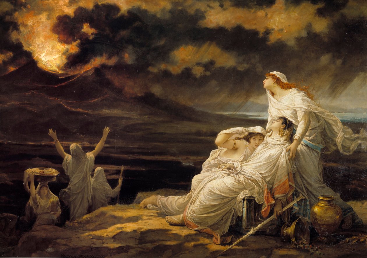 Herculanum: the ancient city destroyed by the eruption of Vesuvius and the inhabitants who took refuge on a hill by Louis Hector Leroux