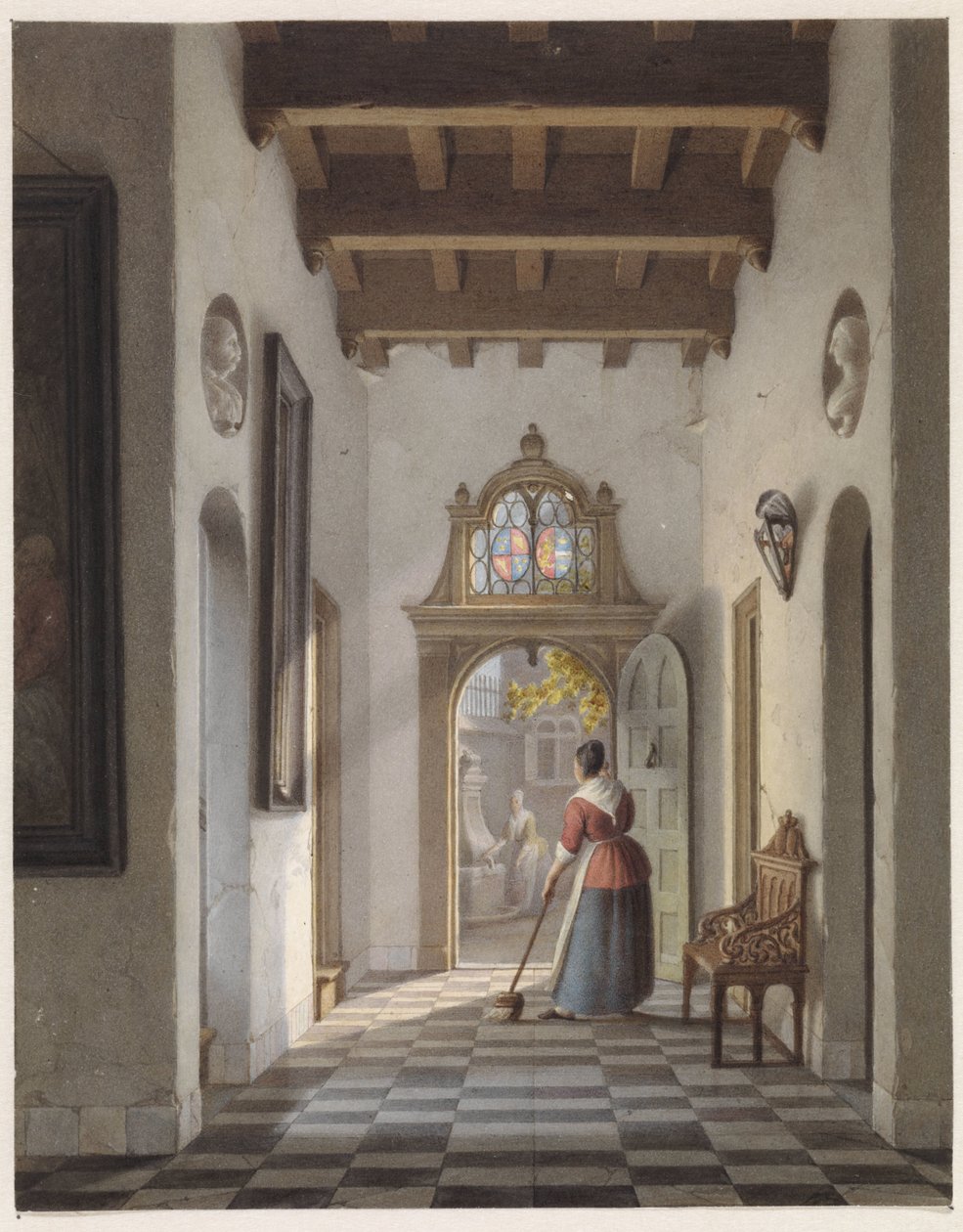 Maid Sweeping the Hallway of a House by Louis-Henri de Fontenay